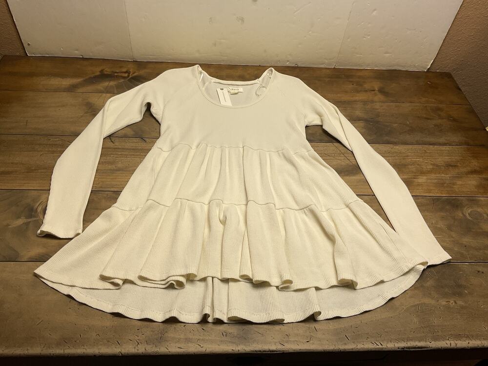 Maeve by Anthropologie Samina Long Sleeve Waffle Knit Thermal Babydoll Top S NWT